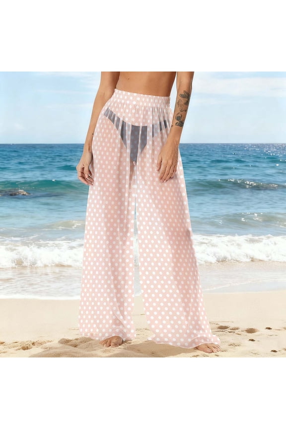 Sheer Pants for Women Polka-Dot Bathing Suit Cover Up Pant 2026 Beach Swimsuit Bikini Bottoms Summer Vacation Lightweight Flowy Swimming Trousers M
