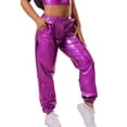 thumbnail image 1 of Mifsaly Shiny Metallic Holographic Joggers Women Cuffed Ankles High Waist Jogger Party Dance Night Out Clubwear with Pockets S, 1 of 6