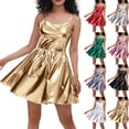 thumbnail image 1 of Mifsaly Shiny Satin Mini Dress Women Pleated A Line Adjustable Straps High Waist Metallic Dresses Dance Evening Party Outfits S, 1 of 6