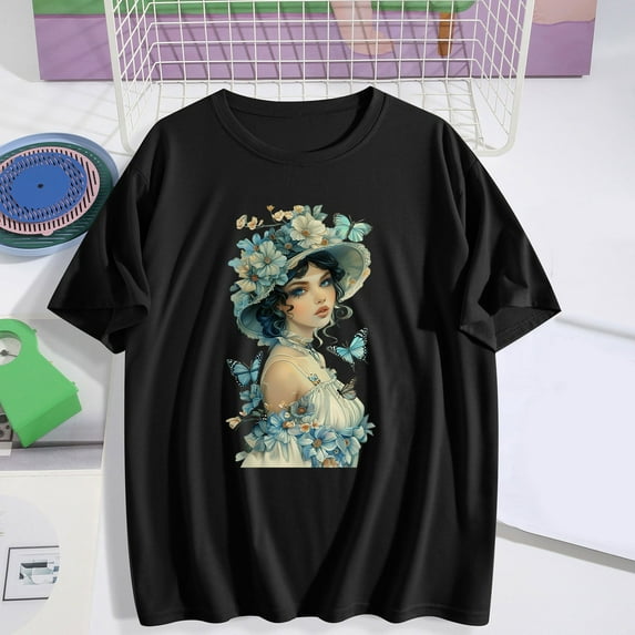 Mifsaly Short Sleeve T-Shirts for Women Elegant Lady Graphic Cotton Tshirt Soft Breathable Summer tops 2026 XL
