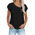 thumbnail image 1 of Mifsaly Short Sleeve Tops for Women Asymmetrical Collar Short Sleeve Linen Shirts Pleated Butt Closure Elegant Work Blouses Lightweight Everyday Vacation Summer Outfits XL, 1 of 8