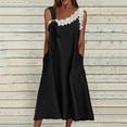 thumbnail image 1 of Mifsaly Sleeveless Dresses Women Lace Patchwork Midi Flowy Linen Dress Closure Bow Lightweight Summer Sundresses with Pockets XL, 1 of 7