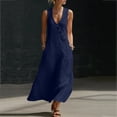 thumbnail image 1 of Mifsaly Sleeveless Shirt Dresses for Women V Neck Midi Elegant Linen Dress Button Down Office Vacation Casual Flowy Sundress with Pockets M, 1 of 8