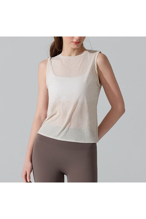 Sleeveless Tops for Women Casual Sheer Mesh Tank Top Crewneck Sleeveless Transparent Lightweight Summer Layering Cami Shirt S