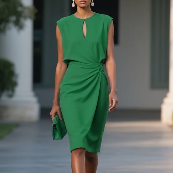 Mifsaly Sleeveless Wrap Dress for Women Business Dresses Keyhole Front Knee Length Side Ruched Summer Work Office Sundresses M