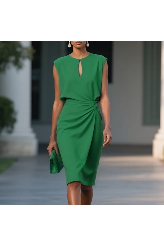 Sleeveless Wrap Dress for Women Business Dresses Keyhole Front Knee Length Side Ruched Summer Work Office Sundresses XXL