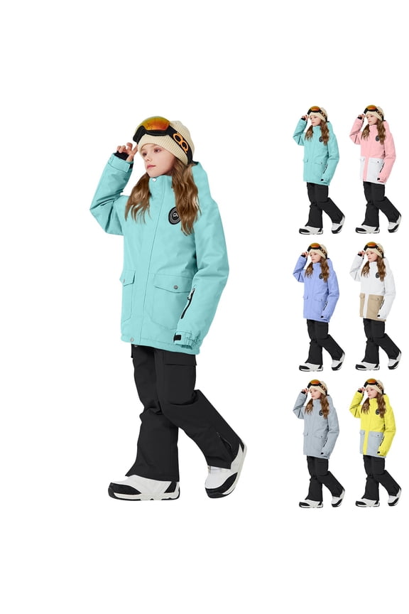 Snow Suits for Girls Boys Waterproof Insulated Kids Ski Suit 2 Piece Windproof Thicken Warm Snowsuit Teen Going Out Snowboarding Sets Unisex Snow Jacket & Ski Pants 5 Years
