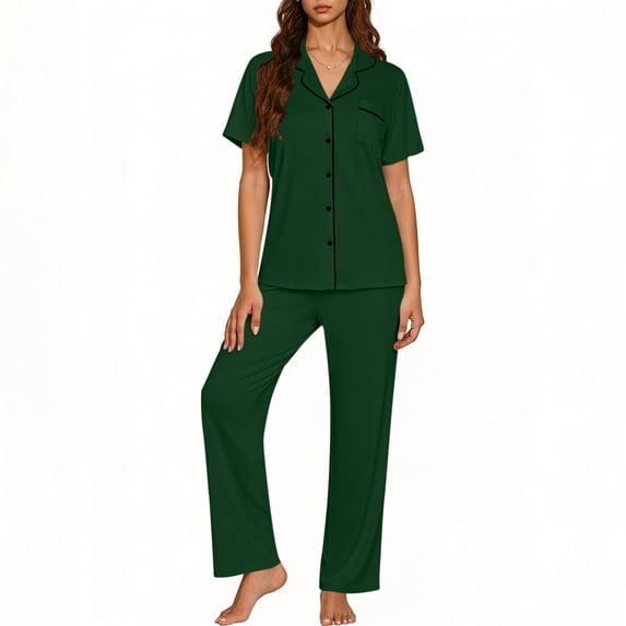 Mifsaly Soft Pajama Set for Women V-Neck Short Sleeve Button Down Sleepwear and Sleep Pants Comfortable Spring Summer Pjs Matching Homewear XXL