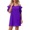 thumbnail image 1 of Mifsaly Spaghetti Strap Dress Women Ruffle Sleeve Off Shoulder Mini Dresses Soild Color Casual Summer Outfits S, 1 of 5