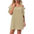 thumbnail image 1 of Mifsaly Spaghetti Strap Dress Women Ruffle Sleeve Off Shoulder Mini Dresses Soild Color Casual Summer Outfits XXL, 1 of 5