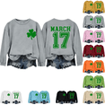 thumbnail image 1 of Mifsaly St Patrick Day Sweatshirt Women Irish Shamrock Print St Patrick Sweatshirts Loose Crewneck Long Sleeve Pullover Tops Going Out Fashion Spring Fall Blouse M, 1 of 6