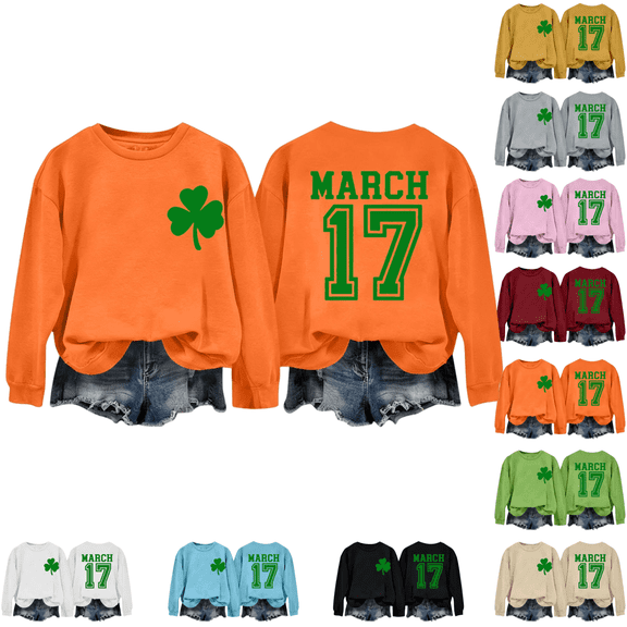 Mifsaly St Patrick Day Sweatshirt Women Irish Shamrock Print St Patrick Sweatshirts Loose Crewneck Long Sleeve Pullover Tops Going Out Fashion Spring Fall Blouse S