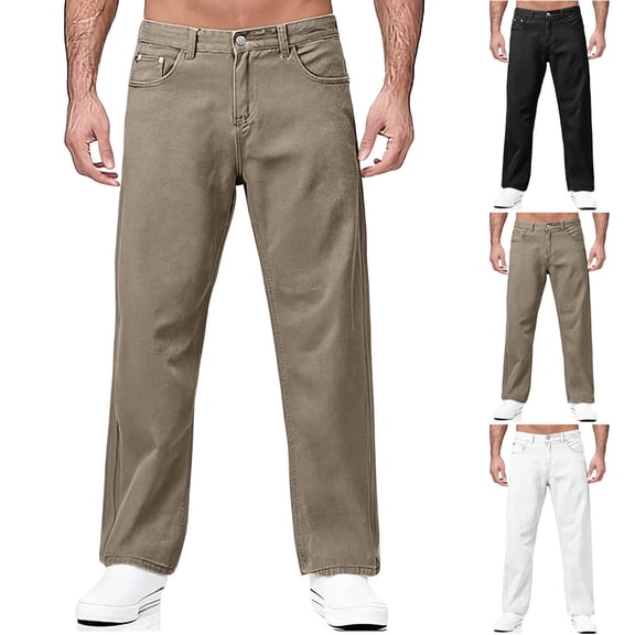 Mifsaly Straight Leg Chino Pants for Men High Waist Work Pant with Multi Pockets Casual Baggy Jeans Office Work Trousers 2026 Spring Summer Fashion Outfits XXXXL