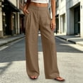thumbnail image 1 of Mifsaly Straight Leg Linen Pants for Women High Waisted Flowy Trousers with Pockets Lightweight Loose Fit Elegant office Work Vacation Outfits Brown,S, 1 of 7