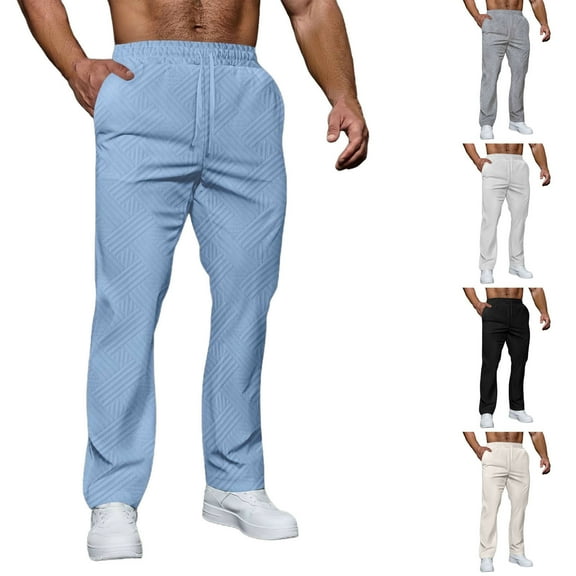 Mifsaly Straight Leg Sweatpants Men Drawstring High Waist Baggy Pants Breathable Cozy Gym Sweatpant Outdoor Travel Casual Spring Summer Outfits S