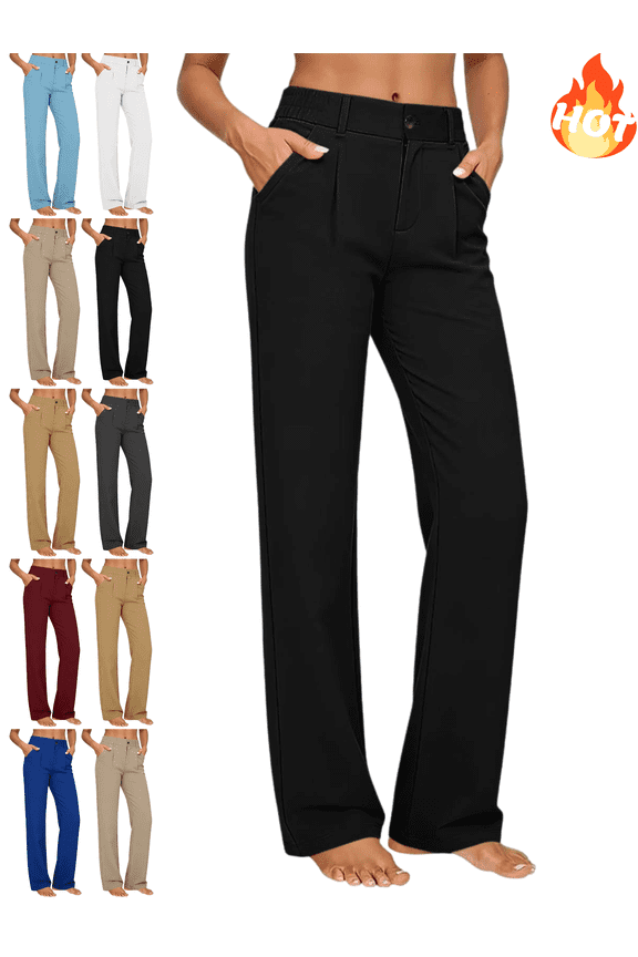 Straight Leg Yoga Pants for Women Button Front Tennis Golf Pants with Pockets Soft Comfortable Workout Athletic Stretchy Leggings 2026 L