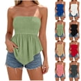 thumbnail image 1 of Mifsaly Strapless Tops for Women Smocked Bandeau Tube Top Flare Flowy Peplum Hem Sleeveless Summer Beach Cami Shirts Green,M, 1 of 7