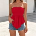 thumbnail image 1 of Mifsaly Strapless Tops for Women Smocked Bandeau Tube Top Flare Flowy Peplum Hem Sleeveless Summer Beach Cami Shirts Red,M, 1 of 7