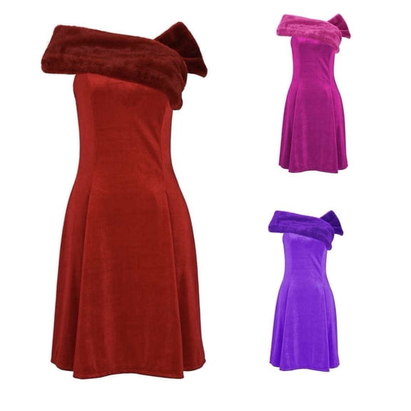 Mifsaly Strapless Velvet Dresses for Women Off The Shoulder Detachable Collar A-Line Mini Dress Tunic Elegant Evening Cocktail Party Gowns Wedding Guest Fall Winter Velour Outfits S