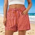 thumbnail image 1 of Mifsaly Striped Beach Shorts Women High Waisted Drawstring Casual Summer Shorts with Front Pockets Comfortable Loose Fit Travel Vacation Clothes Watermelon Red,XL, 1 of 6