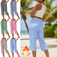 thumbnail image 1 of Mifsaly Striped Capri Pants for Women Elastic Waist Drawstring Linen Capris Summer Casual Wide Leg Cropped Trousers with Pockets XXL, 1 of 6