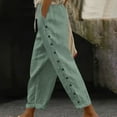 thumbnail image 1 of Mifsaly Striped Linen Pants Women High Waisted Wide Leg Summer Pant Side Button Detail Lightweight Breathable Beach Vacation Casual Clothes with Pockets Mint Green,M, 1 of 8