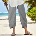 thumbnail image 1 of Mifsaly Striped Linen Pants Women Smocked High Waisted Casual Summer Pant Tulip Hem Detail Lightweight Flowy Beach Vacation Boho Clothes with Pockets Gray,XXL, 1 of 6