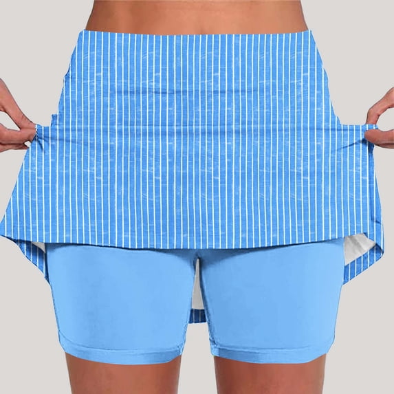 Mifsaly Striped Skorts for Women High Waist Tummy Control Tennis Golf Skort Skirt with Pockets Summer Casual Lightweight Breathable Athletic Workout Shorts XL
