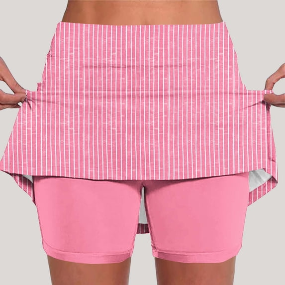 Mifsaly Striped Skorts for Women High Waist Tummy Control Tennis Golf Skort Skirt with Pockets Summer Casual Lightweight Breathable Athletic Workout Shorts XXXXL