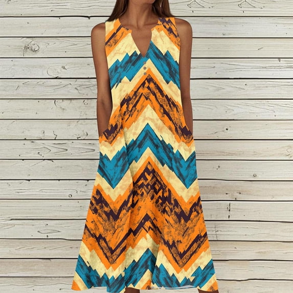 Mifsaly Summer Beach Dresses for Women Floral Print Sleeveless Dress V-Neck Button Front Vacation Boho Plus Size Sundress with Pockets XXXXXL
