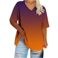 thumbnail image 1 of Mifsaly Summer Tops for Women Gradient V-Neck Short Sleeve Blouse Plus Size Oversized Cotton Tops Work Going Out Dressy Casual Shirts Spring Summer Teacher T-Shirts XL, 1 of 5