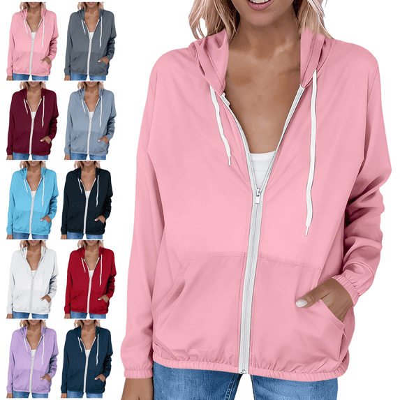 Mifsaly Sun Protection Jacket Women Long Sleeve Sunshirts Quick-Dry Lightweight Full Zip Hoodies Outdoor Athletic Jackets Spring Summer Sun Protective Clothing with Pockets XXL