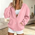 thumbnail image 1 of Mifsaly Sweatshirt Cardigan Women Button Down Drop Shoulder Long Sleeve Jacket with Side Pockets Pink,S, 1 of 6