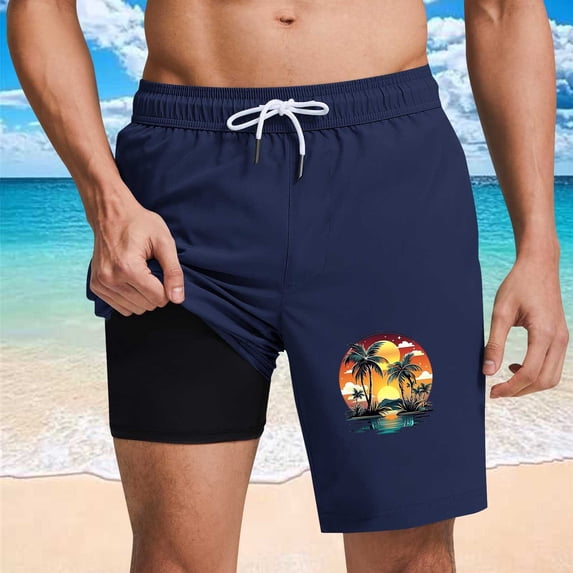 Mifsaly Swim Shorts Men Tropical Graphic 2 In 1 Quick Dry Bathing Suit with Compression Liner Lightweight Summer Beach Swim Trunks