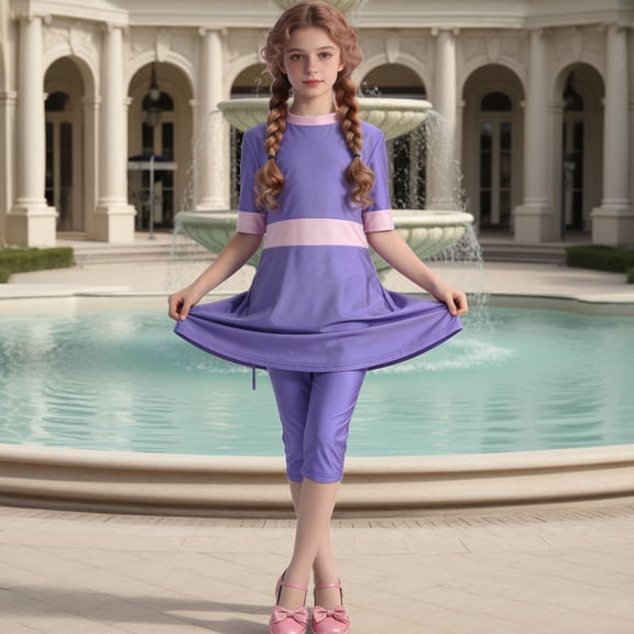 Mifsaly Swimming Suit for Girls Swimsuits 3 Piece Color Block Trendy Bathing Suits Kids Beach Vacation Spring Summer Swimwear Size 1-13 Years