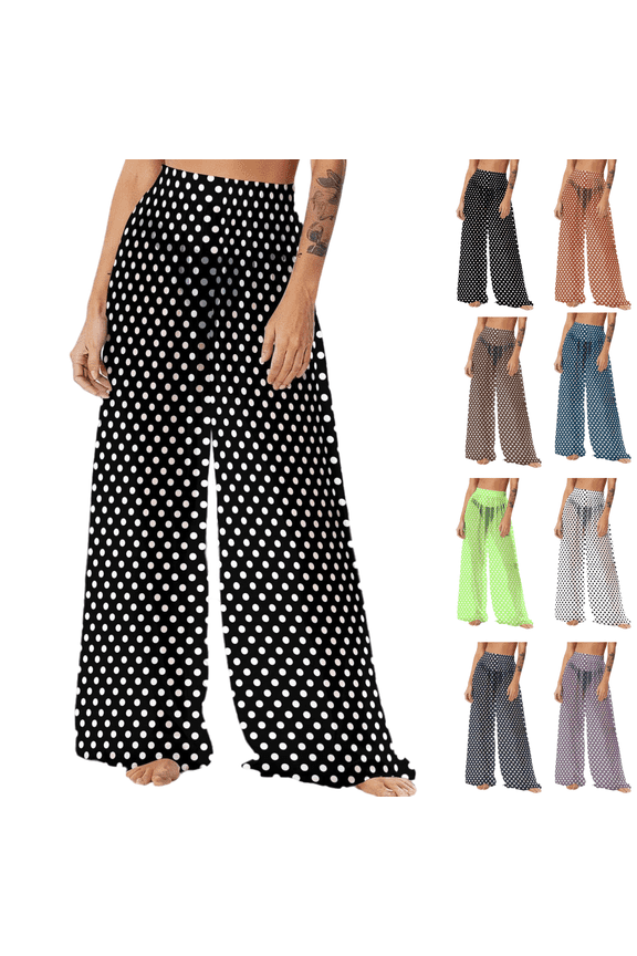 Swimsuit Cover Up Pants Women Beach Sheer Mesh Pant Polka-Dot Lightweight Flowy See-Through Bikini Bottoms Swimming Trouser Loose Summer Vacation Clothing M