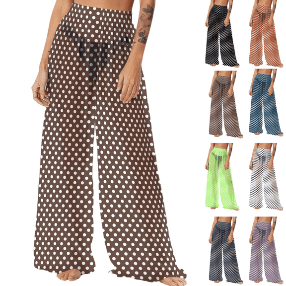 Mifsaly Swimsuit Cover Up Pants Women Beach Sheer Mesh Pant Polka-Dot Lightweight Flowy See-Through Bikini Bottoms Swimming Trouser Loose Summer Vacation Clothing L