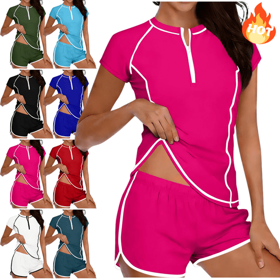 Mifsaly Tankinis Swimwear for Women Zip Front Short Sleeve Swimsuits with Built In Bra Quick Dry Modest Bathing Suits Summer Beach Surfing Athletic Swimsuit XL