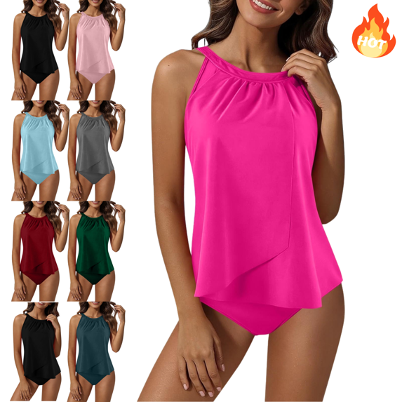 Mifsaly Tankinis Swimwear for Women Ruffle High Waisted Tummy Control Bathing Suit Summer Vacation Beach Surfing Swim Suit L