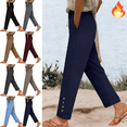 thumbnail image 1 of Mifsaly Tapered Pants for Women Dressy Casual Straight Leg Cotton Pant Button Detail Hem Comfortable Versatile Daily Work Casual Trousers with Pockets M, 1 of 7