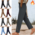 thumbnail image 1 of Mifsaly Tapered Pants for Women Dressy Casual Straight Leg Cotton Pant Button Detail Hem Comfortable Versatile Daily Work Casual Trousers with Pockets XL, 1 of 7