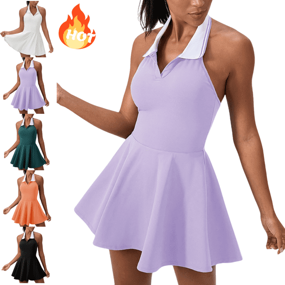 Mifsaly Tennis Dresses for Women Halter Neck Collared Backless Yoga Athletic Dress Sporty Casual Going Out Outfits 2026 XXL