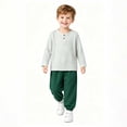 thumbnail image 1 of Mifsaly Toddler Boys 2 Piece Summer Outfit Sets Crinkle Cotton Gauze Henley Long Sleeve Shirts and Jogger Pants Kids Casual Loungewear & Playwear, 1 of 5