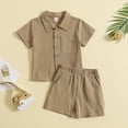 thumbnail image 1 of Mifsaly Toddler Girls Boys 2 Piece Outfit Set Solid Short Sleeve Button Down Shirts and Shorts with Pocket Lightweight Holiday Casual Summer Clothes, 1 of 8