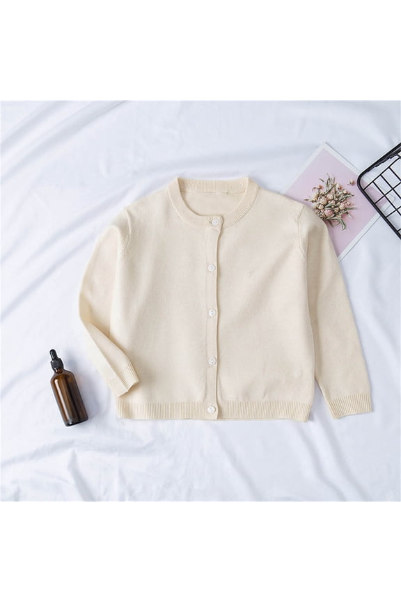 Toddler Girls Cardigan Sweater Kids Button Down Long Sleeve Knit Cardigans Solid Color Basic Layering Outerwear for Casual School Uniforms