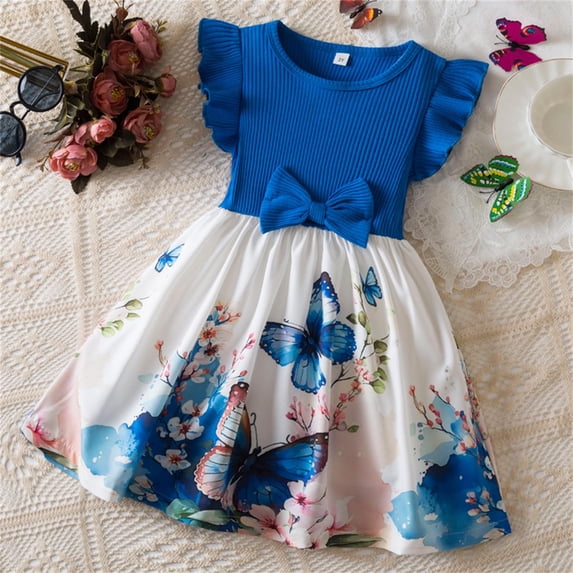 Mifsaly Toddler Princess Dress Girls Ribbed Flutter Sleeve Sequin Tulle Tutu Dresses with Bow Belt