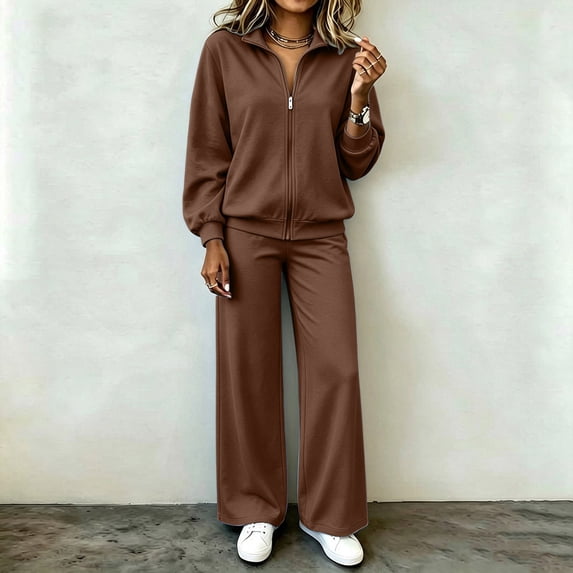 Mifsaly Track Suits 2 Piece Set for Women Zip Up Sweatshirts Jacket and Wide Leg Pants Fall Winter Daily Going Out Workout Lounge Matching Outfits