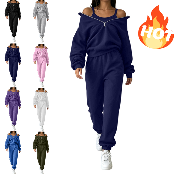 Mifsaly Track Suits for Women Set Half Zip Long Sleeve Pullover Sweatshirt and High Waisted Jogger Sweatpants Casual Fall Winter Activewear Tracksuit Matching Outfits Navy,XXL