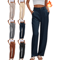thumbnail image 1 of Mifsaly Trousers Pants for Women Petite Wide Leg Dressy Casual Pant Zipper Button Closure High Waist Work Trouser Business Fashion Officewear with Pockets, 1 of 8