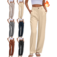 thumbnail image 1 of Mifsaly Trousers Pants for Women Petite Wide Leg Dressy Casual Pant Zipper Button Closure High Waist Work Trouser Business Fashion Officewear with Pockets, 1 of 8